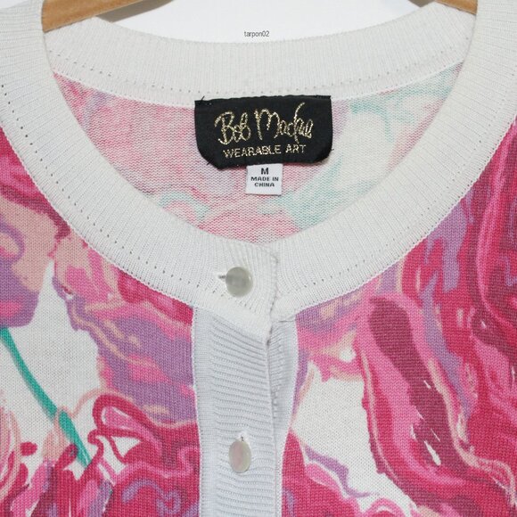Bob Mackie's Wearable Art Floral Sweater Women's Cardigan 3/4 Quarter Sleeves -M - Picture 3 of 3